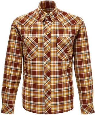 Versace Informal Plaid Snap-Up Western Shirt in Dark Bordeaux Pale Yellow at Nordstrom, Size 38 Us