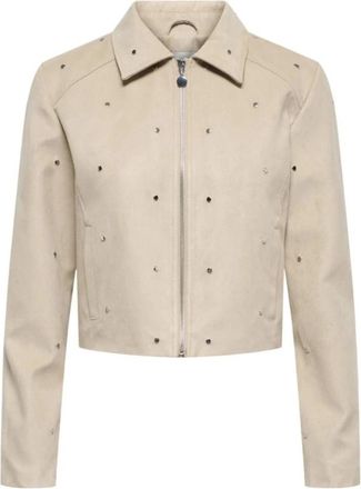 Jacqueline de Yong Klassieke blazer met ronde hals- lange mouwen en ritssluiting - Dames - Zomerjassen - Beige - L - Polyester - Jassen