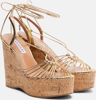 Aquazzura Ritmo metallic leather wedge sandals