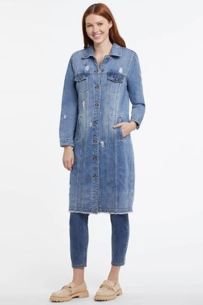 Tribal Luisa Long Denim Jacket In Vintage Blue