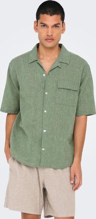 Only & Sons Kurzarmhemd ONLY & SONS ONSCAIDEN LIFE RELAX SS RESORT 1PKT SHIR, Herren, Gr. M, N-Gr, gr&uuml;n (swamp), Web, Obermaterial: 55% Baumwolle, 45% Leinen, uni