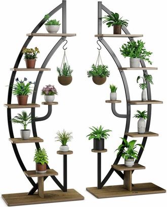 Costway Costway - Scaffale per Piante a 7 Livelli, Scaffale a Forma di Mezza Luna con Gancio e Dispositivo Antiribaltamento, Porta Piante e Fiori per