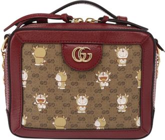 Gucci Doraemon Ophidia Zip Around Camera Printed Mini Gg Coated Canvas Beige Canvas Handbag (Pre-Owned)