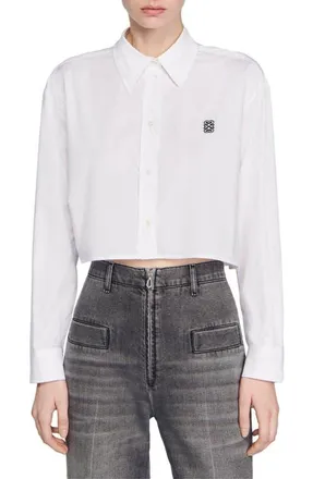 Sandro Cropped poplin shirt in White at Nordstrom, Size 1
