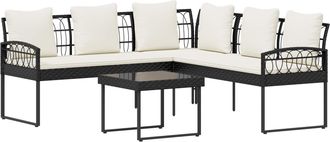 vidaXL Conjunto De Sof&aacute;s De Jard&iacute;n 2 Uds. Negro Y Crema Vidaxl