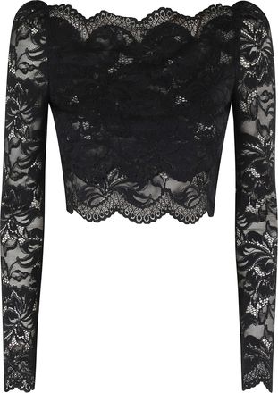 Paco Rabanne Scalloped Boat Neck Transparent Lace Polyamide Long Sleeve Top