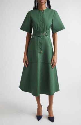 Carolina Herrera Cotton Gabardine A-Line Midi Dress in Racing Green at Nordstrom, Size 12