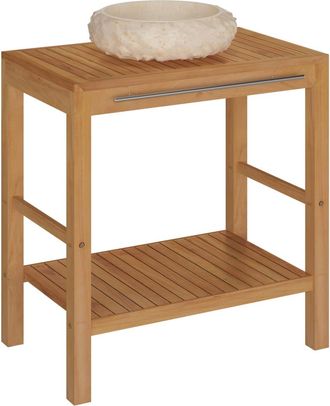 vidaXL Mueble Tocador Madera Teca Maciza Con Lavabo De M&aacute;rmol Crema Vidaxl