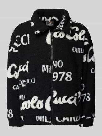 Carlo Colucci Oversized Teddyjacke mit Rei&szlig;verschluss in Black, Gr&ouml;&szlig;e XL