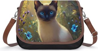Generic Siamese Cat Crossbody Bag Womens Handbag PU Message Bags Shoulder Purse with Adjustable Strap