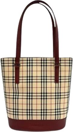 Burberry Pre-owned Canvas Tote Bag - Dames - Vintage Shopper - Beige - ONE Size - Leer - Vintage