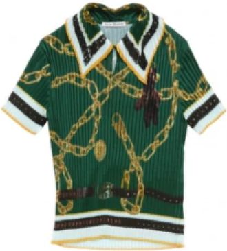 Acne Studios Geplooide Blouse met Print - Dames - Polos - Groen - M - Polyester - Tops