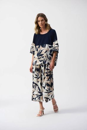 Joseph Ribkoff Tropical Print 3/4 Sleeves Boxy Top In Vanilla/multi
