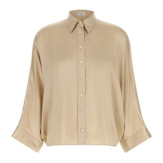 Brunello Cucinelli Stretch Silk Satin Shirt - female - Brunello Cucinelli - Shirts - Beige - L - Blouses & Shirts