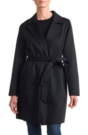Sofiacashmere Double Face Wool & Cashmere Wrap Coat in Black at Nordstrom, Size Medium