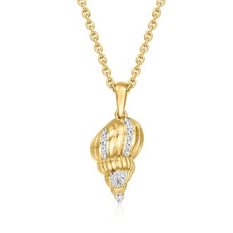 Ross-Simons Diamond Spiral Seashell Pendant Necklace in 18kt Gold Over Sterling