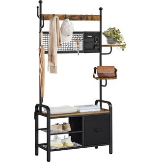 Yaheetech Yaheetech Perchero De Pasillo Con Caseta Para Gatos Organizador De 3 Niveles Con Estantes Para Zapatero Ganchos Marr&oacute;n R&uacute;stico