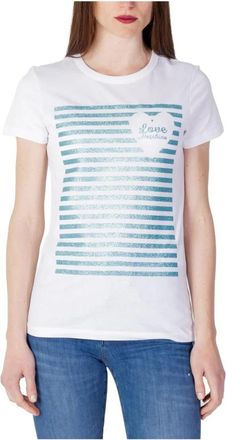 Love Moschino Glitter Streep Korte Mouw T-shirt - Dames - T-shirts - Wit - XS - Katoen - Tops