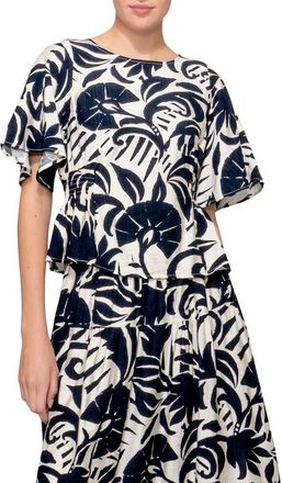 Melloday Smocked Waist Short Sleeve Top in Navy/White at Nordstrom Rack, Size X-Small