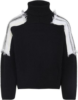 Mordecai Black Virgin Wool Jacquard Stripe Turtle Neck