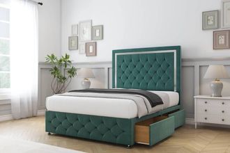 Sloomy Sofia Chrome Plush Divan Set 2 Drawers-54 Headboard-Footboard in Emerald | Size: Small Double