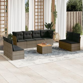 vidaXL Set De Muebles De Jard&iacute;n 9 Pzas Y Cojines Rat&aacute;n Sint&eacute;tico Gris Vidaxl