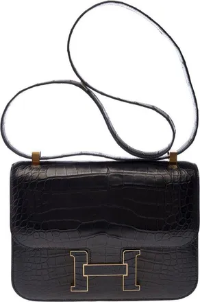 Herm&egrave;s Black Crocodile Leather Constance Shoulder Bag (Authentic Pre-Loved)