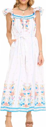 Fate Border Print Ruffle Shoulder Strap Maxi Dress In White