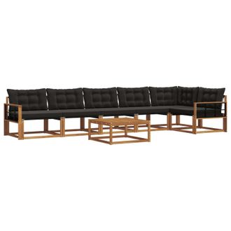 vidaXL Conjunto De Sof&aacute;s De Exterior Con Coj&iacute;n 7 Pcs Natural Y Negro Vidaxl