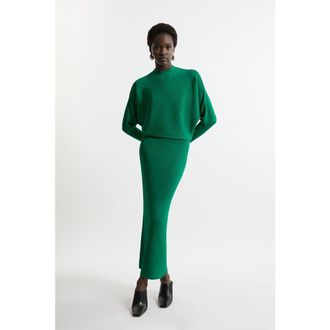 Karen Millen Drape Knit Bat Wing Pencil Midi Dress in Green at Nordstrom, Size X-Small