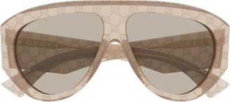 Gucci Zonnebrillen - Heren - Zonnebrillen - Beige - 58 MM - Nylon - Accessoires