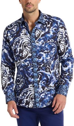 Robert Graham Potter Long Sleeve Cotton Button-Up Shirt in Navy at Nordstrom Rack, Size Medium