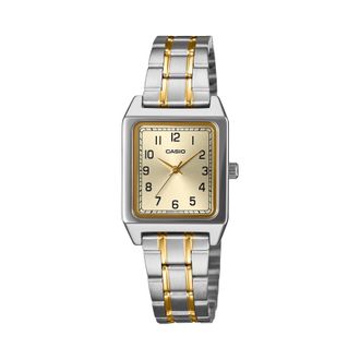 Casio Womens Gold Dial Two Tone Stainless Steel Tank Watch - LTP-B150SG-9BDF