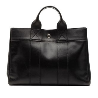 Herm&egrave;s Black Evercalf Leather Handbag Tote Bag (Pre-Owned)