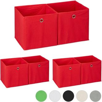 Relaxdays Set of 6 Relaxdays Storage Box, Square, Shelf Storage Basket, Square Bins 30x30x30 cm, Red