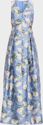 Sachin & Babi Brooklynne Pleated Floral Mikado Gown