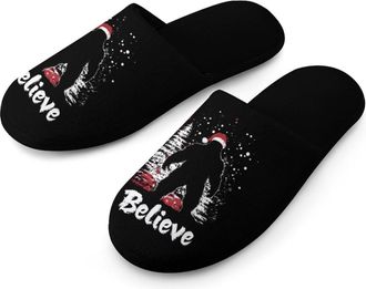 Generic Bigfoot Believe Christmas Mens Flannel Slipper Soft Non Slip House Shoes Comfy Winter Warm Indoor Outdoor Slippers