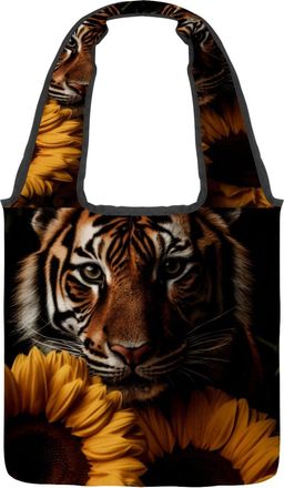Generic Sunflowers Tiger Reversible Canvas Shoulder Tote - Double-Sided Print, 12oz Cotton, 27cm Drop, Fold-Flat Bag for Travel, Shopping, Street Outings