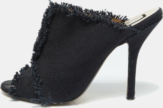 N&deg;21 N21 Navy Blue Canvas Open Toe Slide Mules