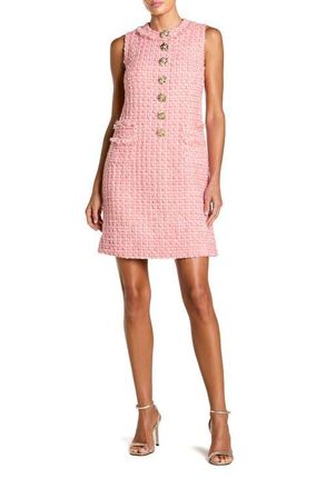 Mac Duggal Boucle Sleeveless Button Detail Mini Dress in Pink at Nordstrom, Size X-Large