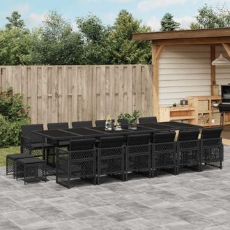vidaXL Set De Muebles Jard&iacute;n 17 Pzas Con Cojines Rat&aacute;n Sint&eacute;tico Negro Vidaxl