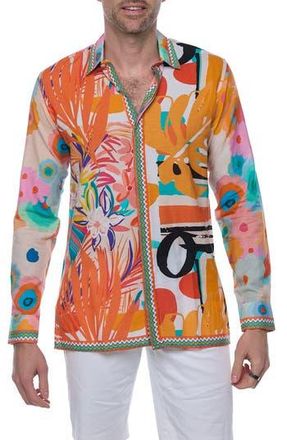 Ranee&rsquo;s Resort Extra Trim Fit Linen & Cotton Button-Up Shirt in Orange at Nordstrom Rack, Size Large