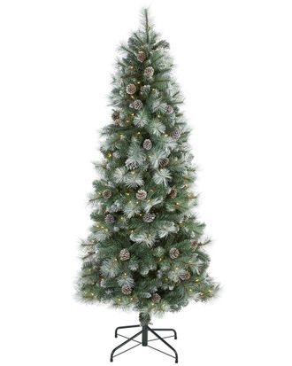 Nearly Natural 6ft. Frosted Tip British Columbia Mountain Pine Artificial Christmas Tree With 250 Clear Lights, Pine Cones And 5
