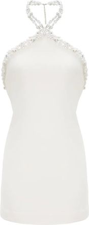 Retrof&ecirc;te beaded halter neck mini dress - White