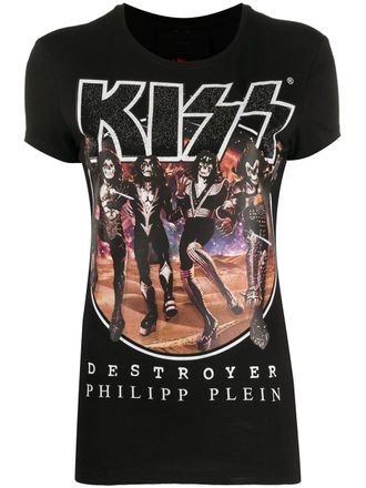Philipp Plein Rock band T-shirt - women - Cotton/Acrylonitrile Butadiene Styrene (ABS) - S - Black