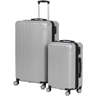 Relaxdays Relaxdays luggage set, 2-piece, 2 sizes, 4 wheels, hard-shell, telescopic handle, combination lock, champagne