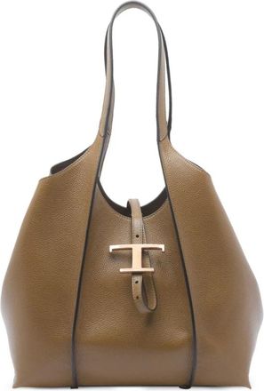 Tod's Bruin leren T-gesp handtas met zak - Dames - Shoppers - Bruin - ONE Size - Leer - Tassen