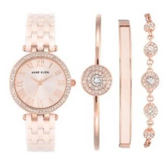Anne Klein Quartz Rose Gold Dial Ladies Watch and Bracelet Set AK-3074RGST