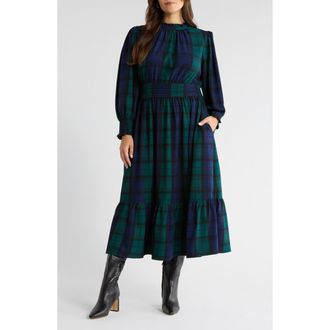 Sugarlips Hudson Caitlyn Plaid Long Sleeve Maxi Shirtdress in Navy-Green-Multi at Nordstrom, Size 3X