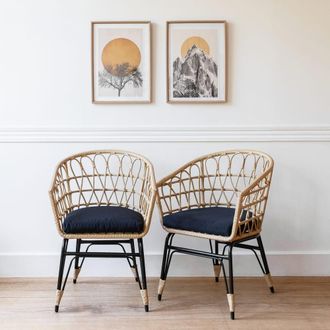 Happy Garden Lote de 2 sillones de rat&aacute;n sint&eacute;tico con cojines